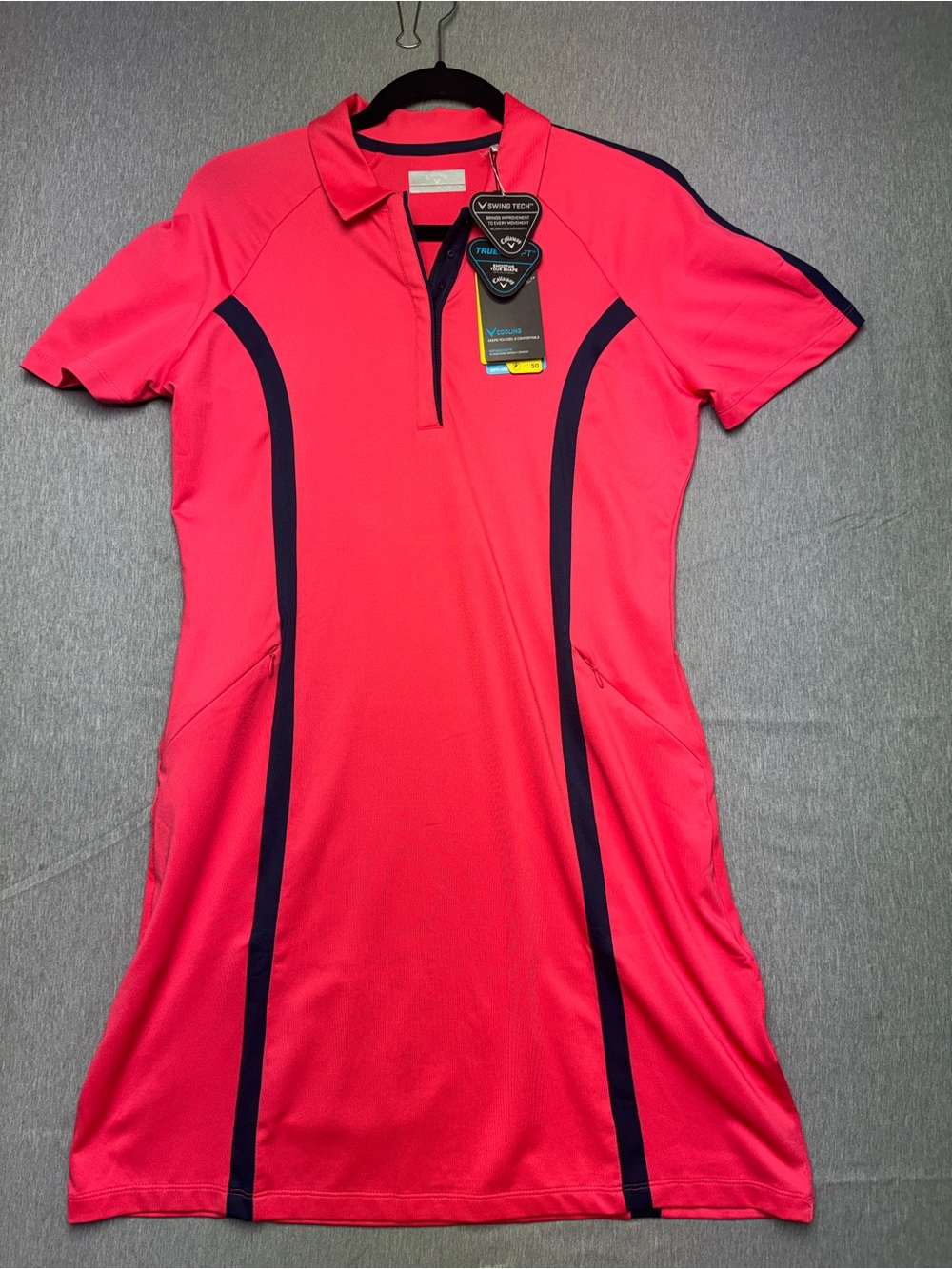 NWT Callaway Swing Tech Golf Dress Geranium Pink Navy Size M
